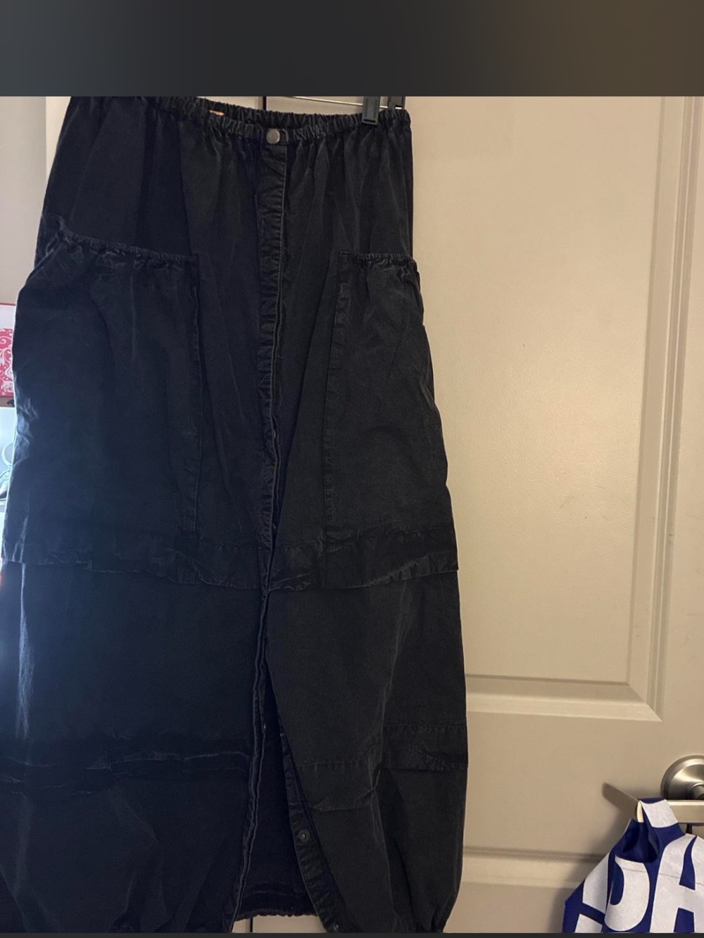Free People Black Tiered Maxi Skirt with Front Buttons